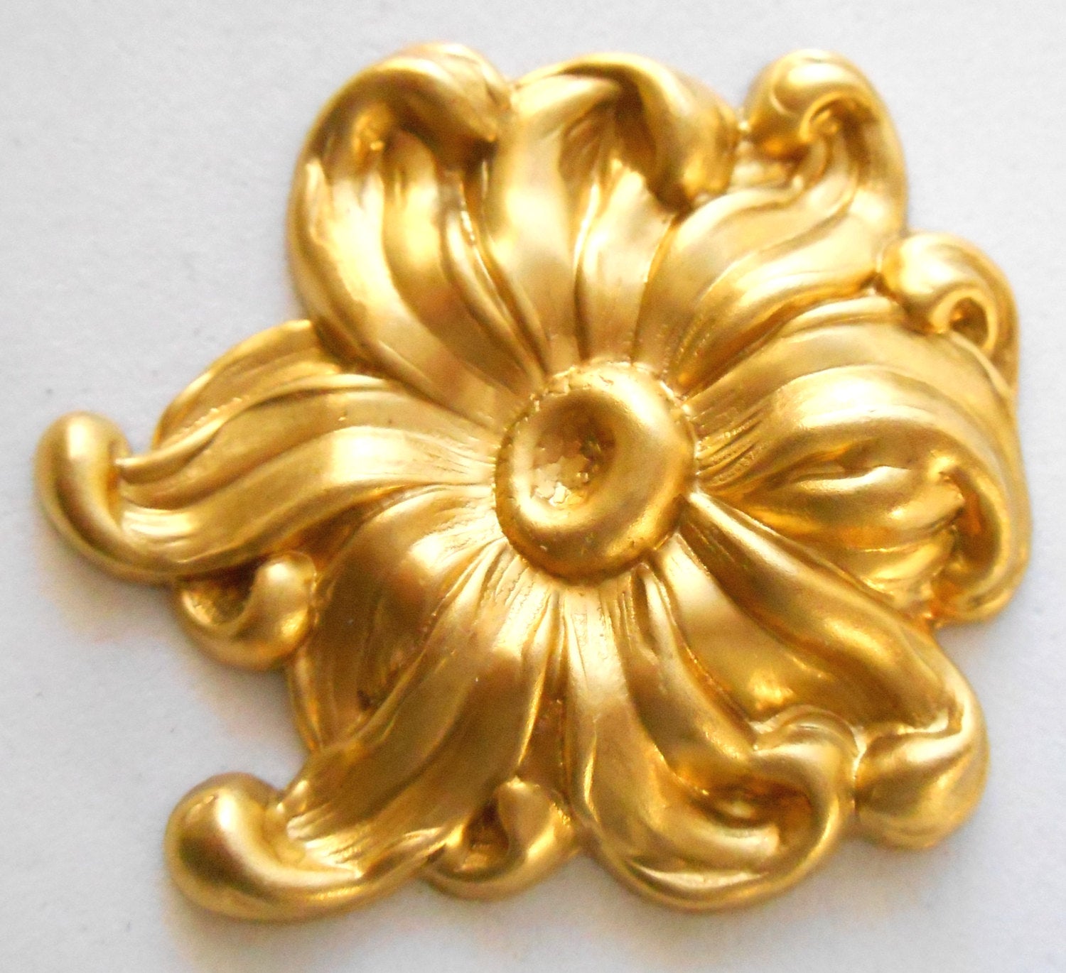 1 Large Raw Brass Flower Stamping, Charm, Pendant, Component, Connector, 44mm, made in the USA C1501 - Glorious Glass Beads