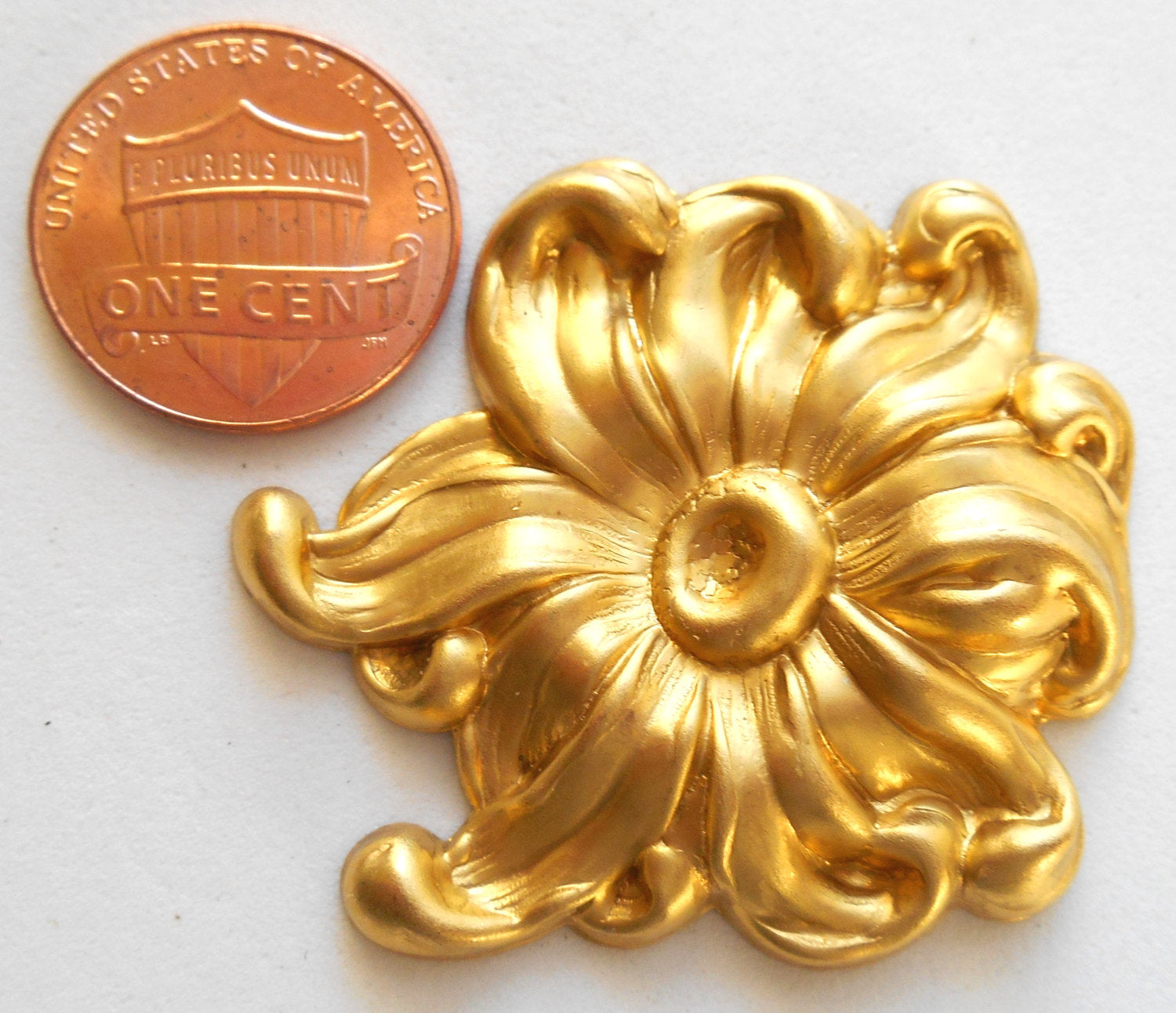 1 Large Raw Brass Flower Stamping, Charm, Pendant, Component, Connector, 44mm, made in the USA C1501 - Glorious Glass Beads