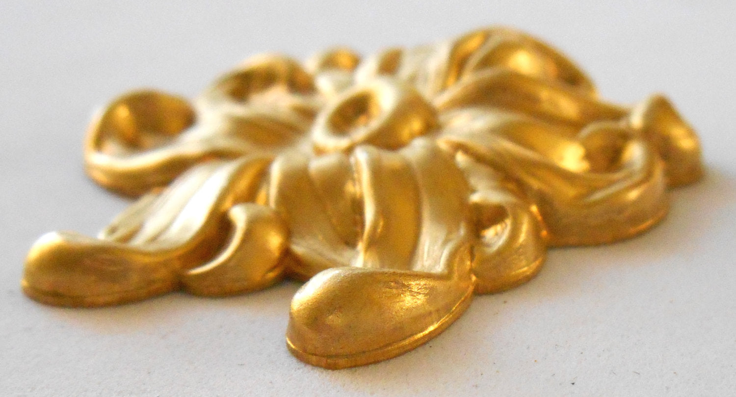 1 Large Raw Brass Flower Stamping, Charm, Pendant, Component, Connector, 44mm, made in the USA C1501 - Glorious Glass Beads