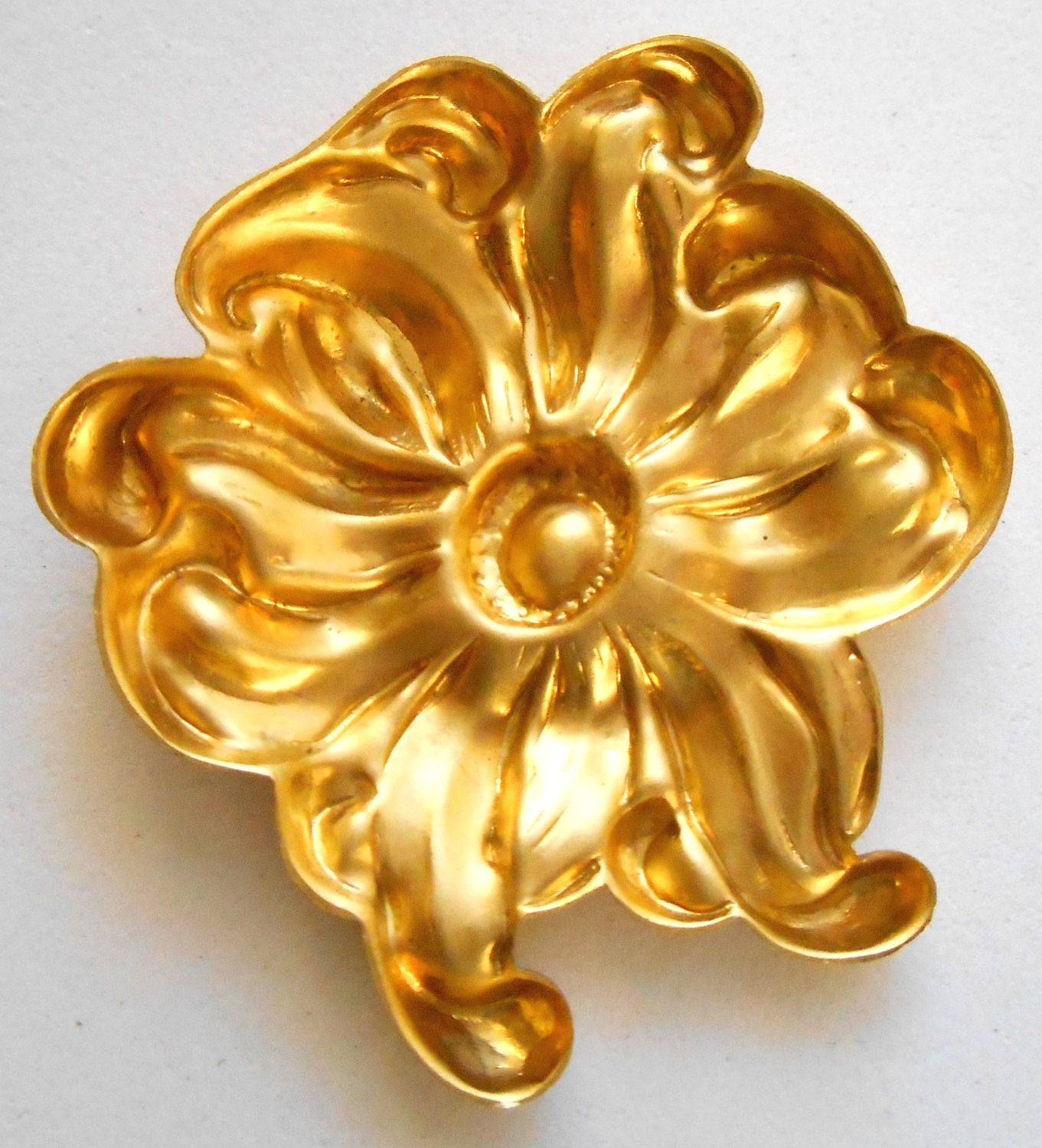 1 Large Raw Brass Flower Stamping, Charm, Pendant, Component, Connector, 44mm, made in the USA C1501 - Glorious Glass Beads
