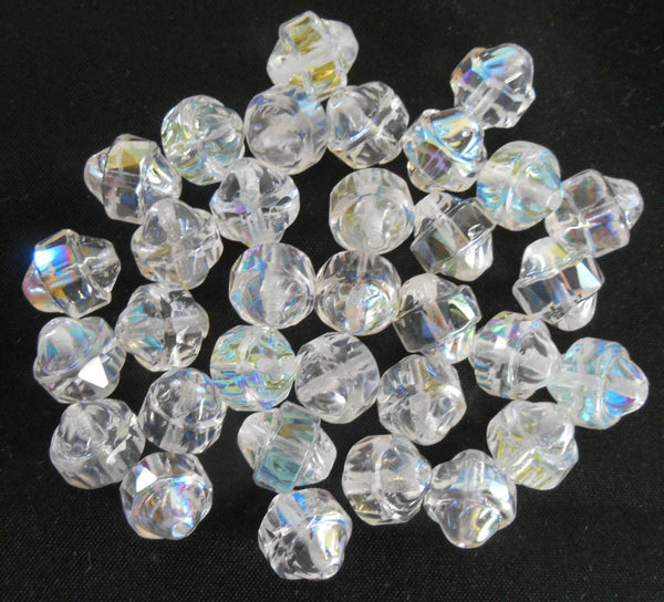 Ten Czech white iridescent Crystal AB antique cut turbine, cathedral, saturn beads, 11 x 10mm, C0101