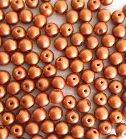 Fifty 4mm Czech glass copper metallic druk beads, C5250 - Glorious Glass Beads