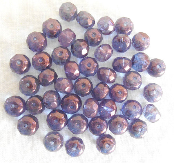 Lot of 25 6 x 9mm Czech glass Lumi Amethyst faceted puffy rondelle beads, C1725