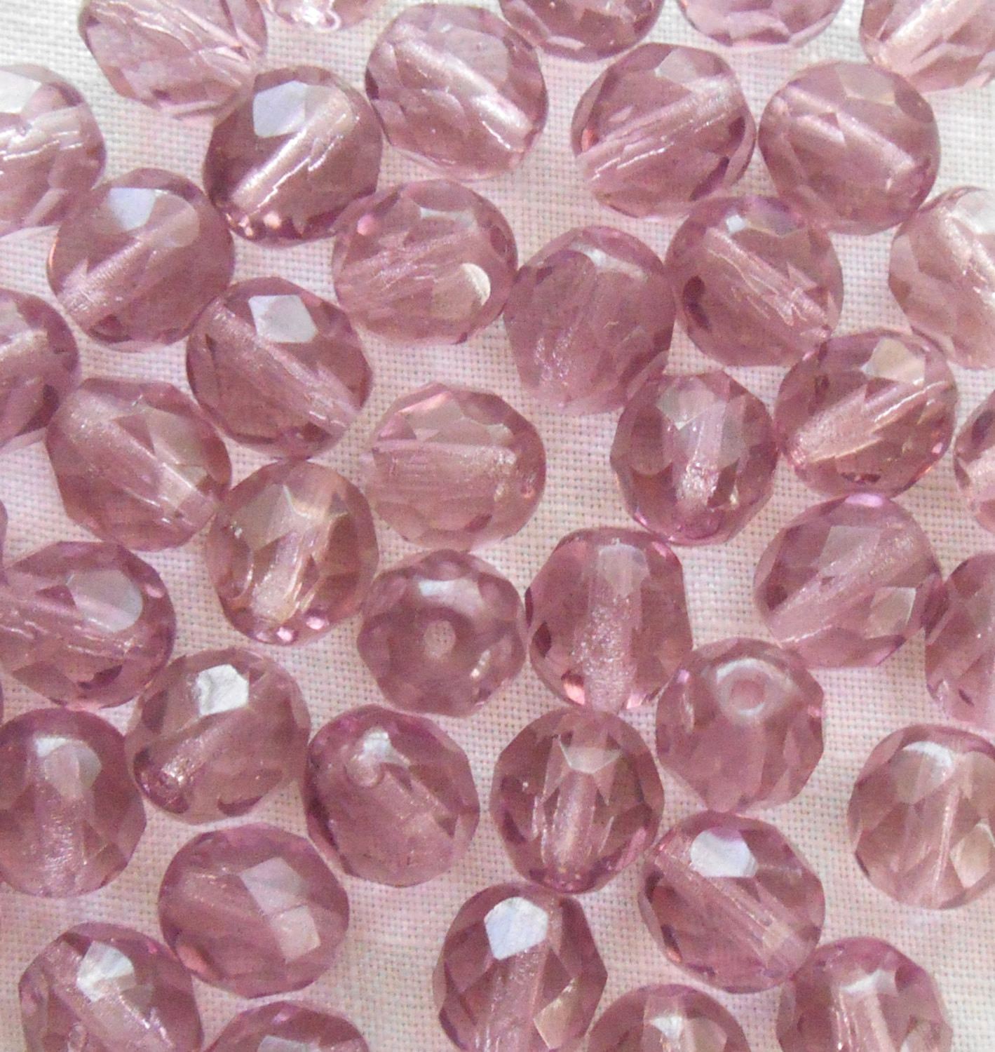 Lot of 25 8mm light amethyst faceted, round, firepolished glass beads, C8425 - Glorious Glass Beads