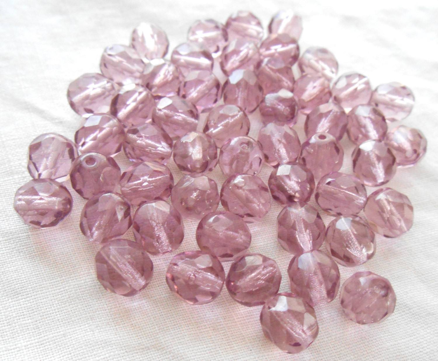 Lot of 25 8mm light amethyst faceted, round, firepolished glass beads, C8425 - Glorious Glass Beads