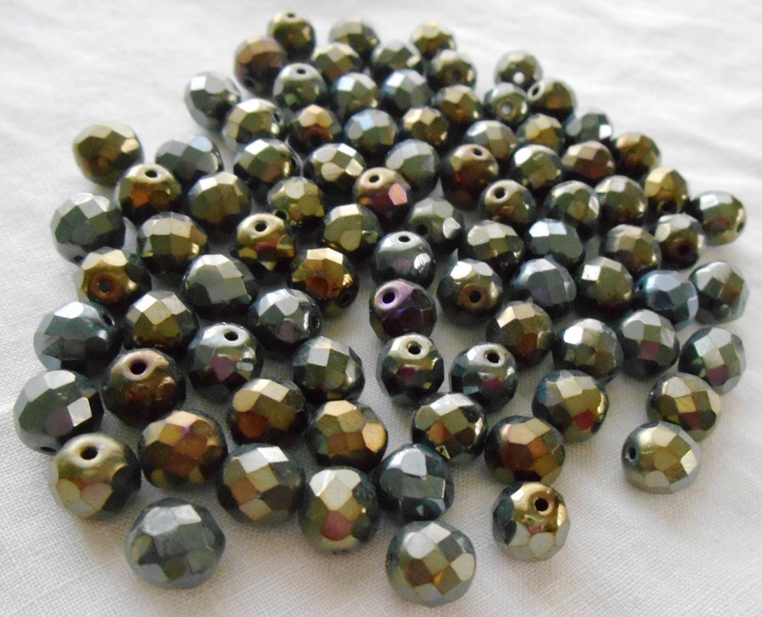 Lot of 25 8mm Brown Iris, faceted, round, firepolished glass beads, C2525 - Glorious Glass Beads