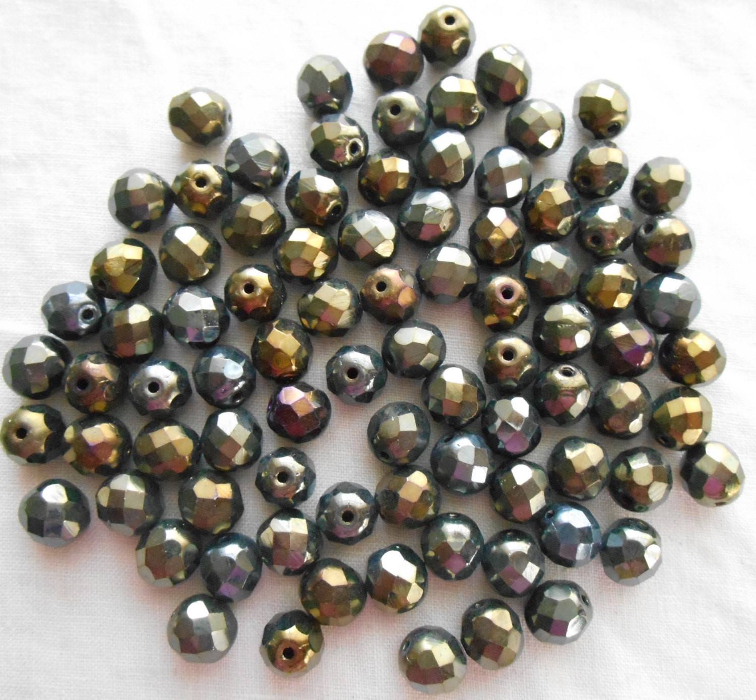 Lot of 25 8mm Brown Iris, faceted, round, firepolished glass beads, C2525 - Glorious Glass Beads