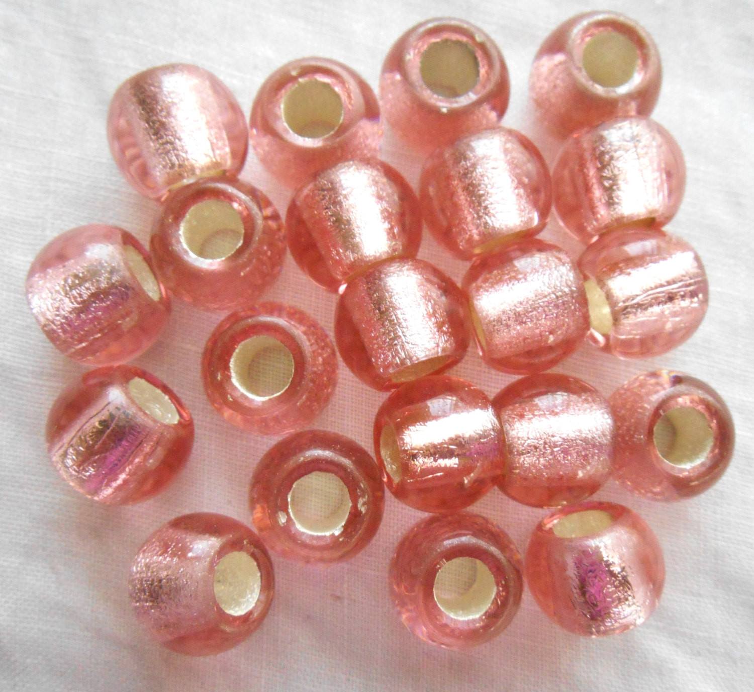 Six large 12mm Pink Silver Lined glass round beads, big 4.5mm holes, C4801 - Glorious Glass Beads