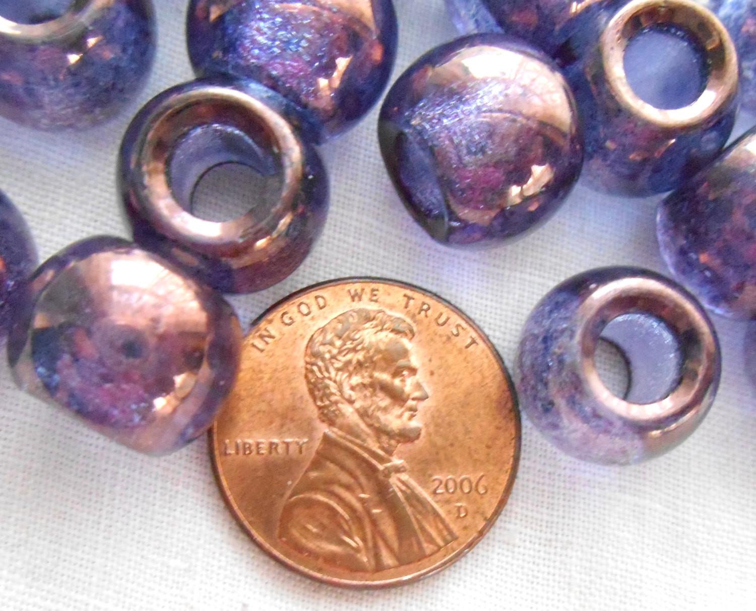 Six round 12mm Lumi Amethyst iridescent large glass beads, big 4.5mm holes, C1506 - Glorious Glass Beads