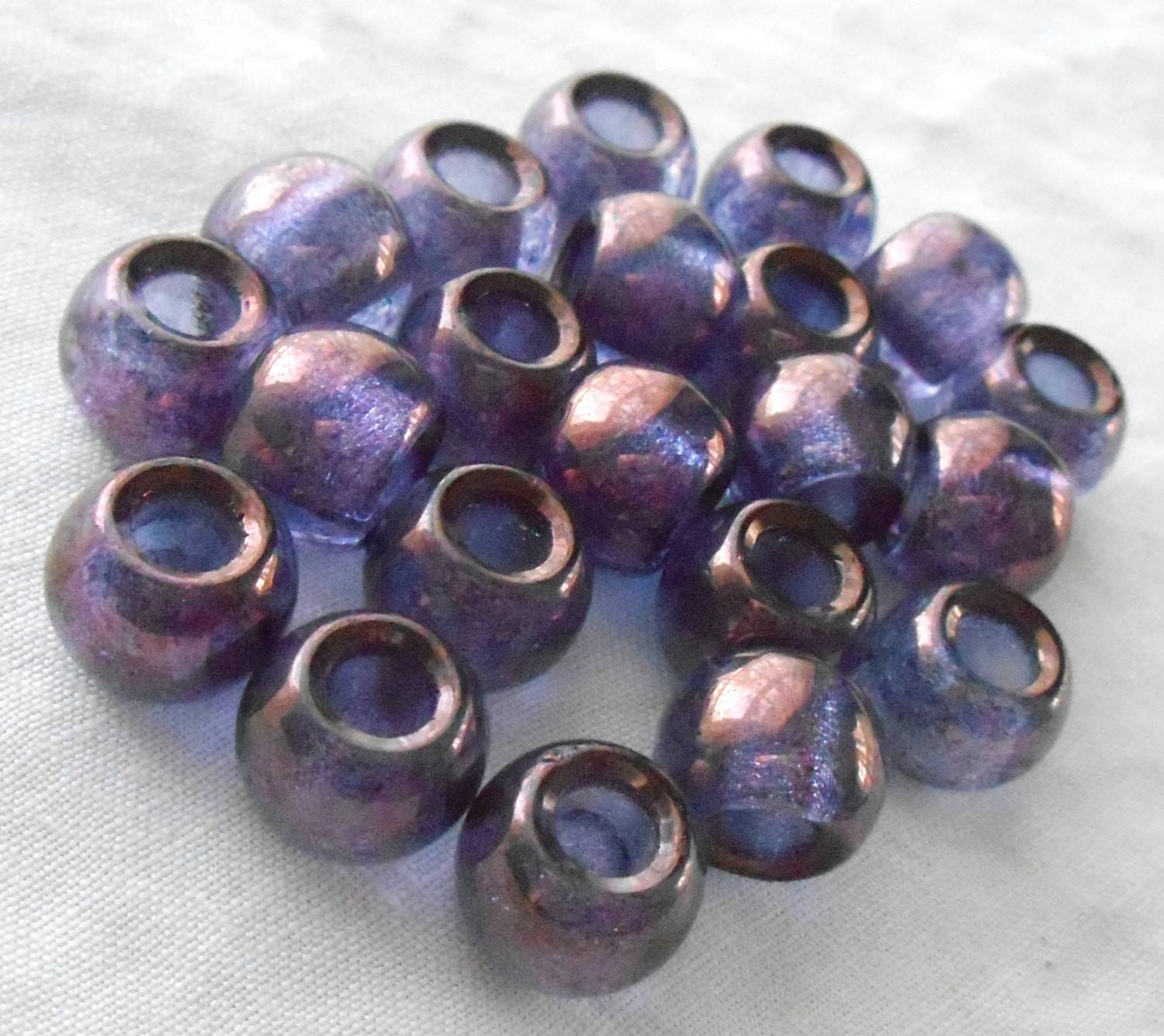 Six round 12mm Lumi Amethyst iridescent large glass beads, big 4.5mm holes, C1506 - Glorious Glass Beads