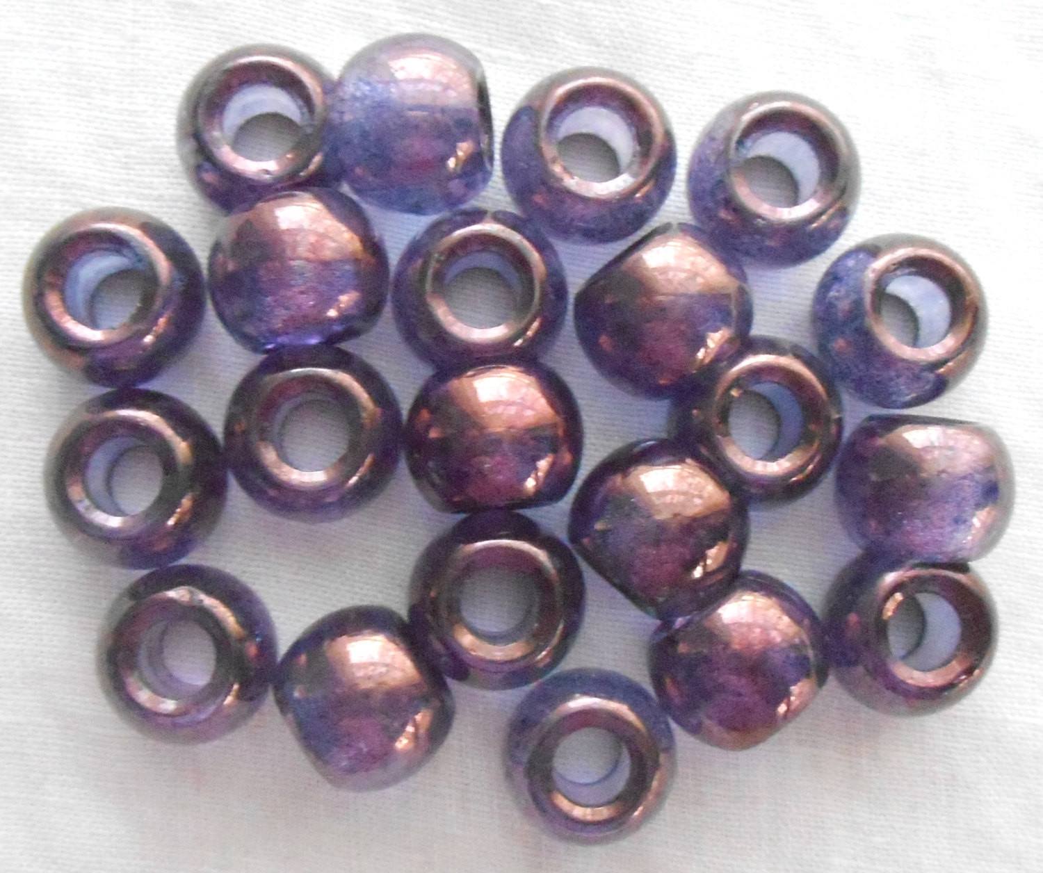 Six round 12mm Lumi Amethyst iridescent large glass beads, big 4.5mm holes, C1506 - Glorious Glass Beads