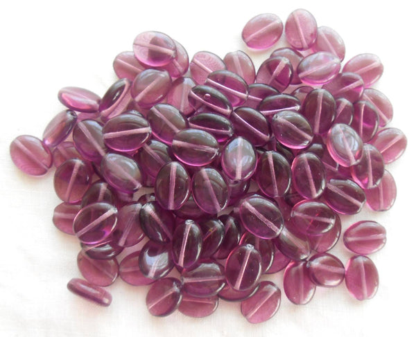 Lot of 25 Amethyst, flat oval Czech pressed Glass Pearl beads, 12mm x 9mm,  C1325