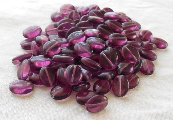 Lot of 25 Amethyst, flat oval Czech pressed Glass Pearl beads, 12mm x 9mm,  C1325 - Glorious Glass Beads