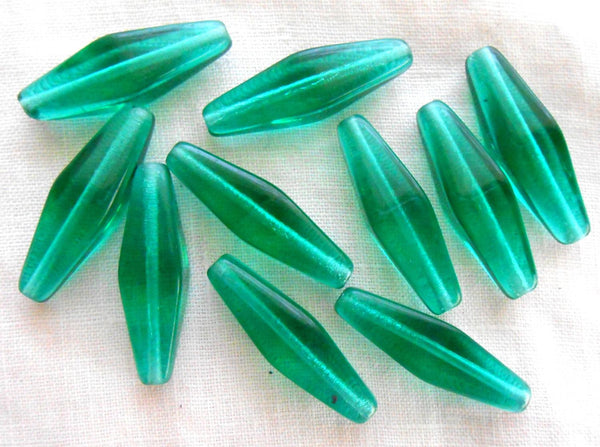 Lot of ten 24 x 9mm Teal Blue Green glass long lantern or tube beads C5701