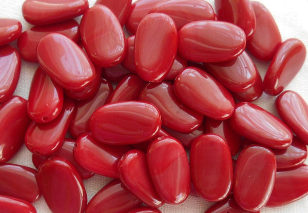 Lot of 15 Blood Red Opaque slightly twisted oval Czech pressed Glass beads, 14mm x 8mm, C0008