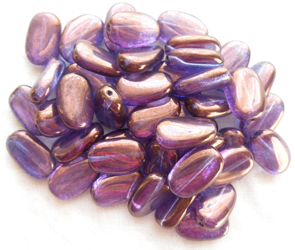Lot of 15 Lumi Amethyst Iridescent slightly twisted oval Czech pressed Glass beads, 14mm x 8mm, C0008