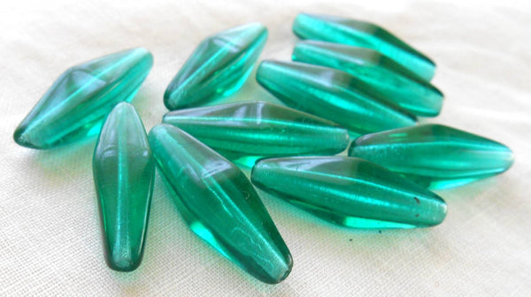 Lot of ten 24 x 9mm Teal Blue Green glass long lantern or tube beads C5701 - Glorious Glass Beads