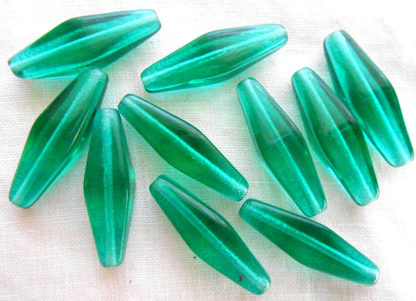 Lot of ten 24 x 9mm Teal Blue Green glass long lantern or tube beads C5701 - Glorious Glass Beads