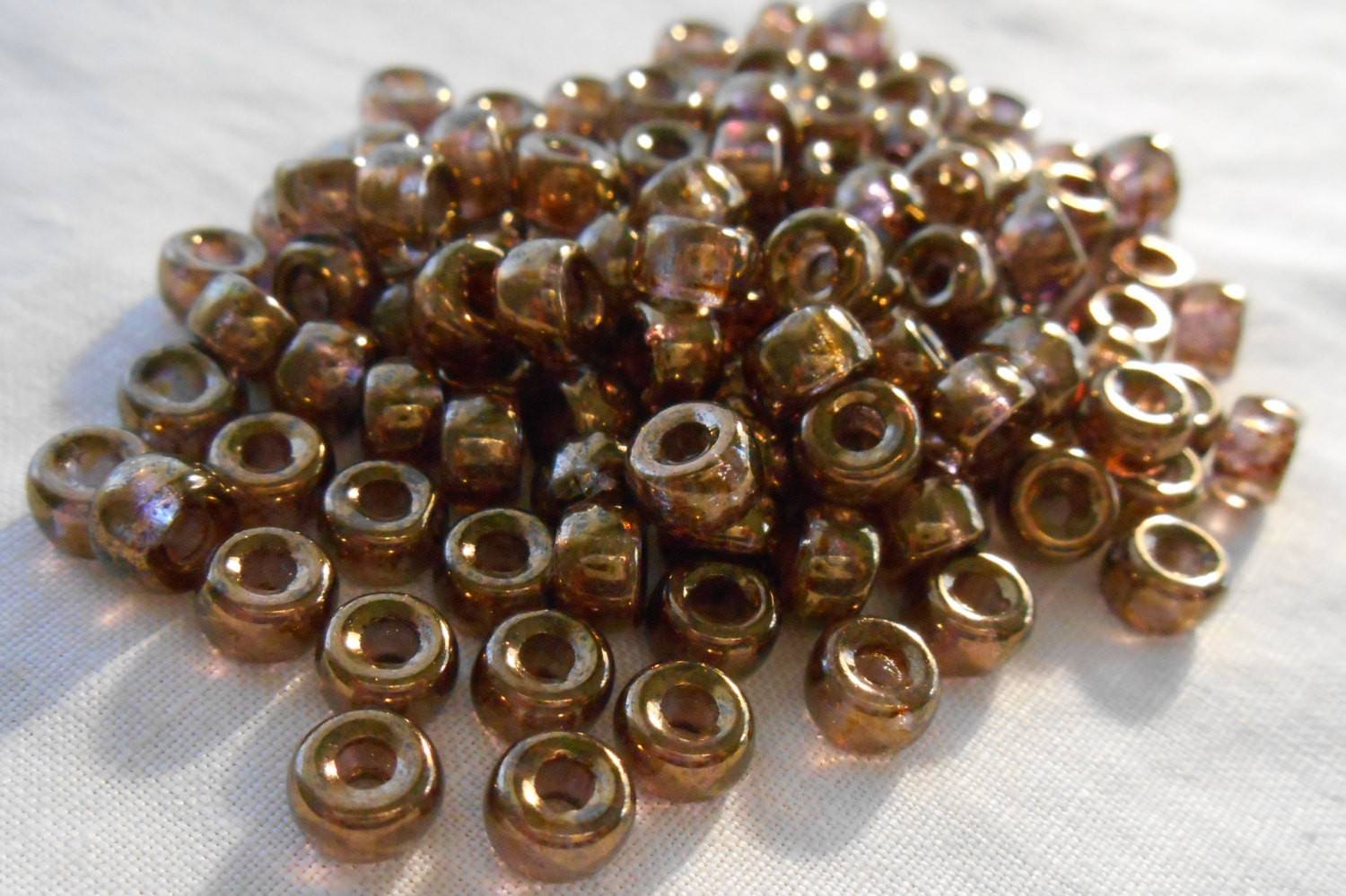Fifty 6mm Czech Lumi Brown glass pony roller beads, large hole crow beads, C2550 - Glorious Glass Beads