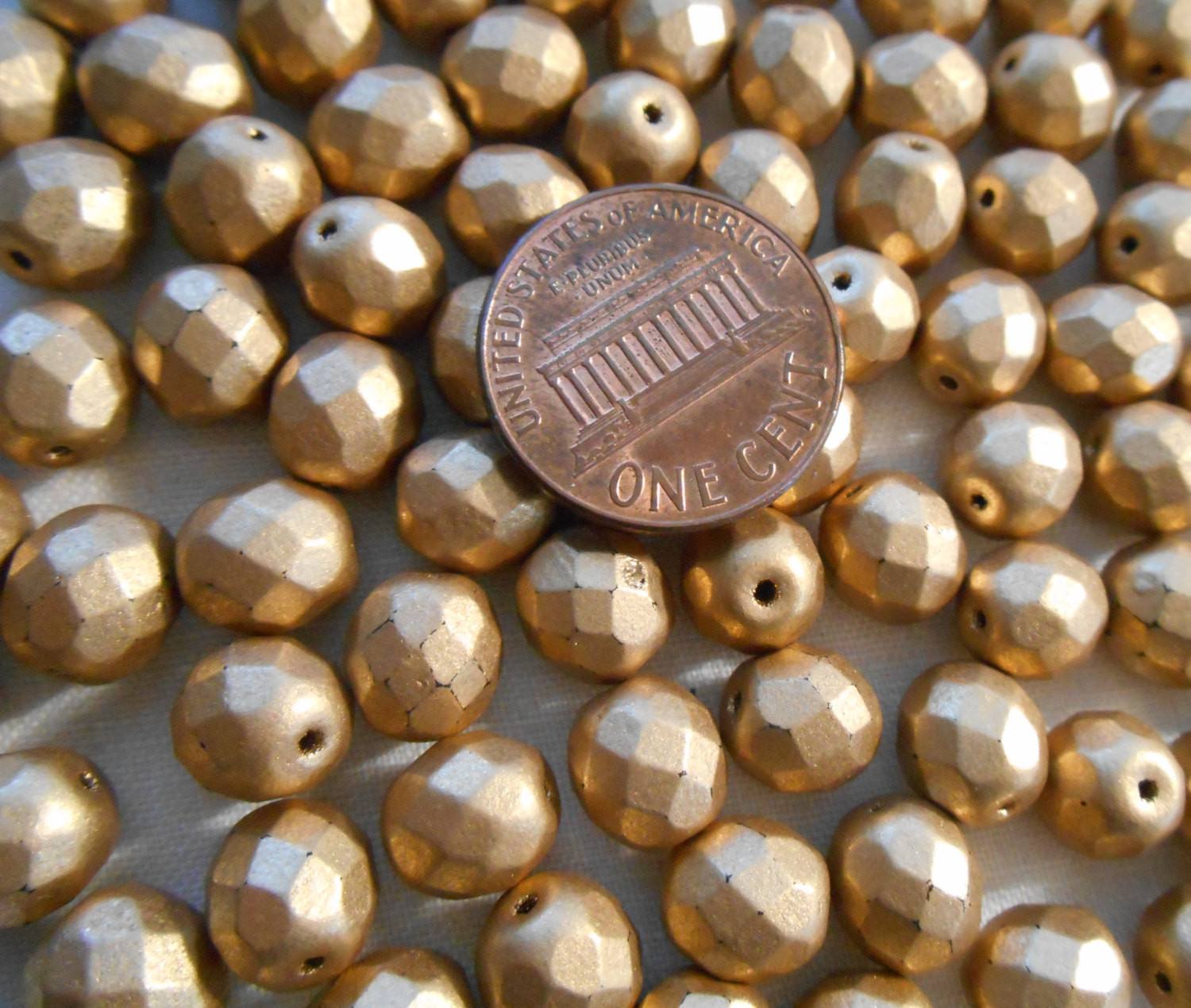 Lot of 25 8mm Gold matte metallic, faceted round firepolished glass beads, C2725 - Glorious Glass Beads