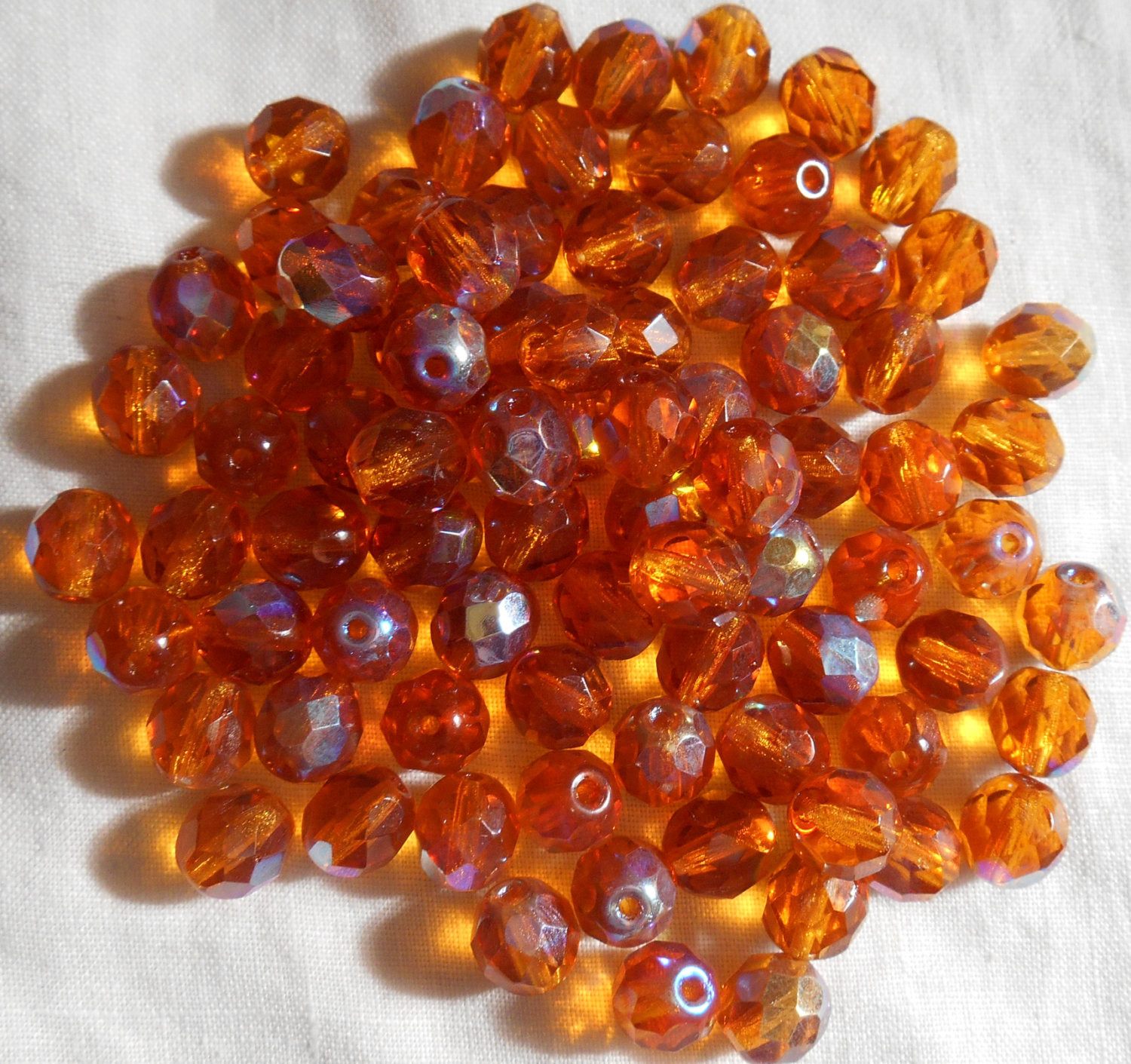 Lot of 25 8mm Topaz, Amber AB, faceted round firepolished glass beads, C5625 - Glorious Glass Beads