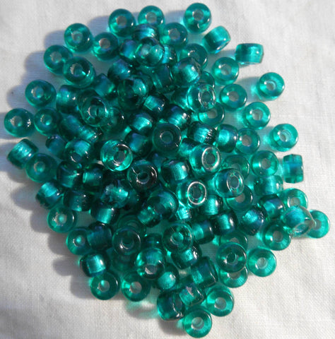 Fifty 6mm Czech Teal, Silver Lined glass pony roller beads, large hole crow beads, C6450 - Glorious Glass Beads