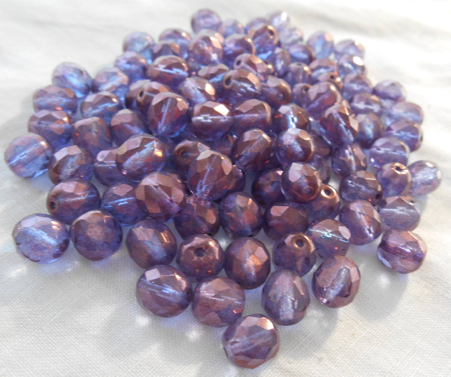 Lot of 25 8mm Lumi Amethyst beads, faceted, round, firepolished glass beads, C8525 - Glorious Glass Beads