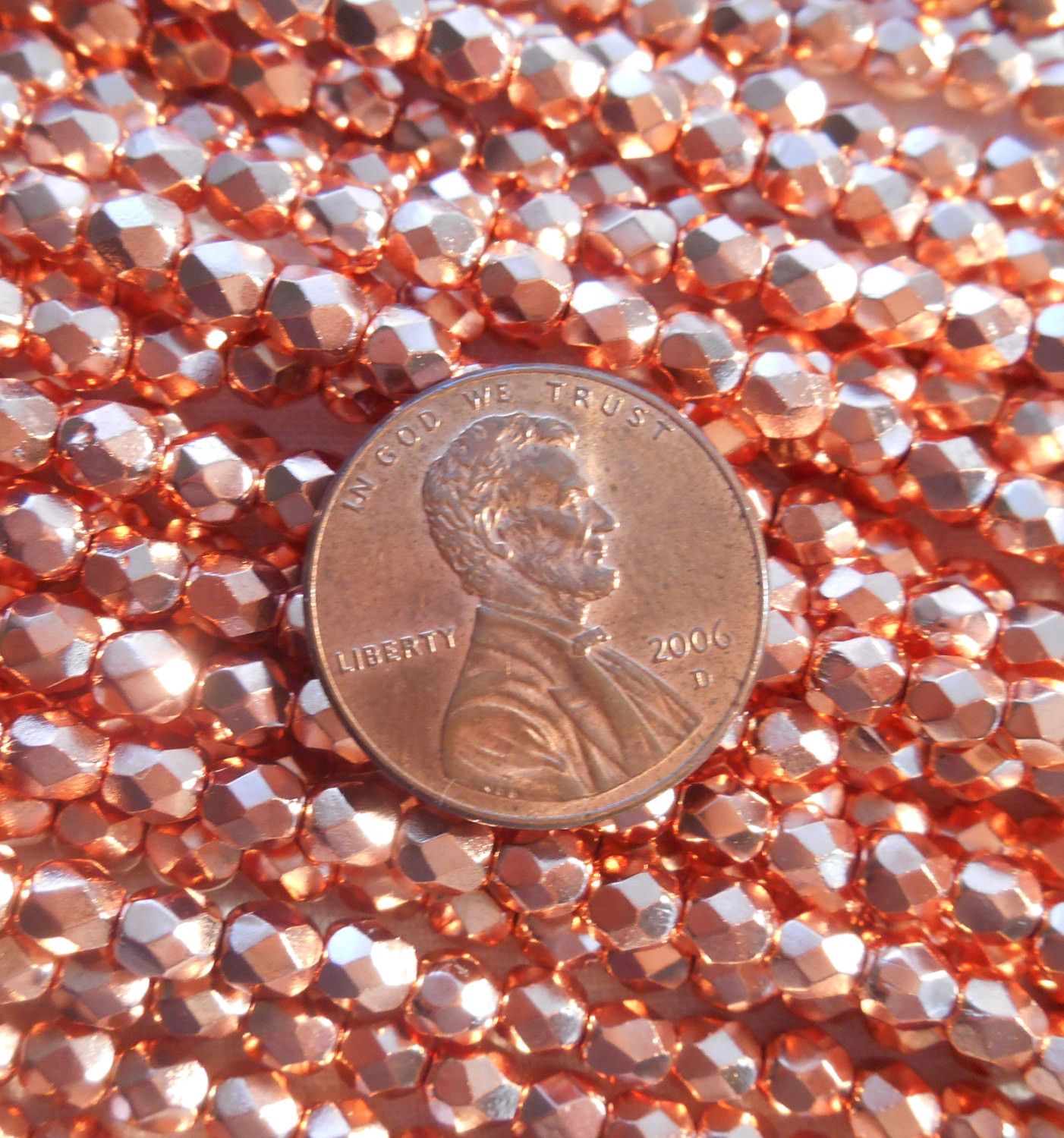 Fifty 4mm Czech Bright Copper metallic glass round faceted firepolished beads, C41150 - Glorious Glass Beads