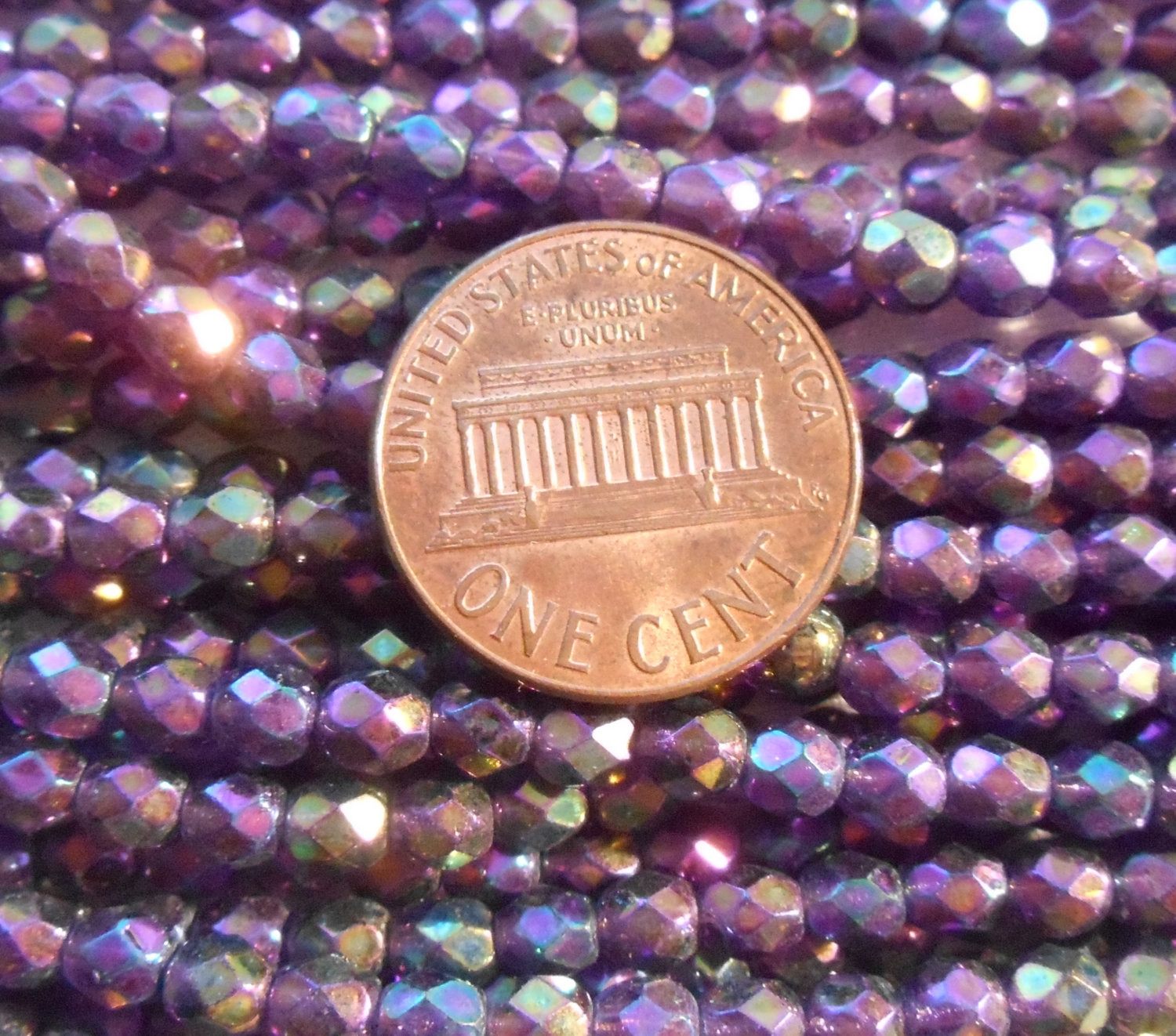 Fifty 4mm Czech Luster Iris Tanzanite glass round faceted firepolished beads, C2750 - Glorious Glass Beads