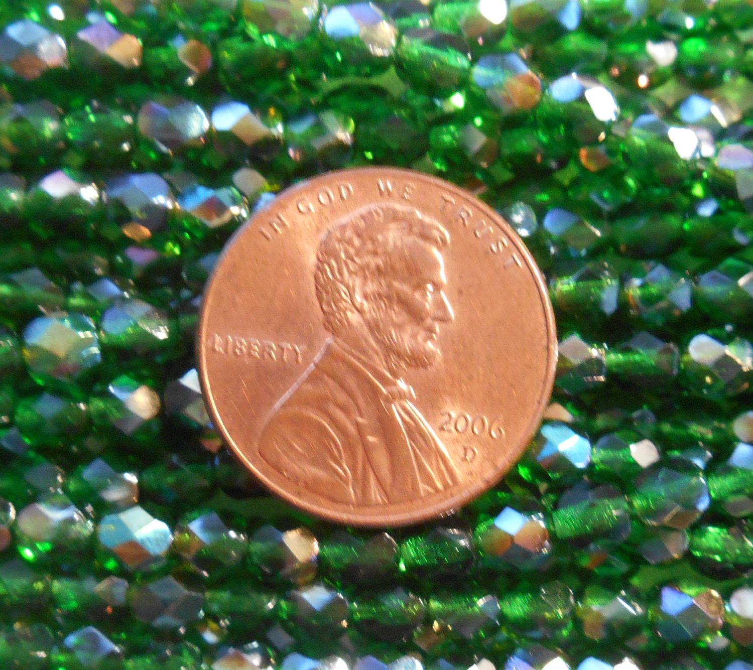 Fifty 4mm Czech Emerald Celsian Green glass round faceted firepolished beads, C5550 - Glorious Glass Beads