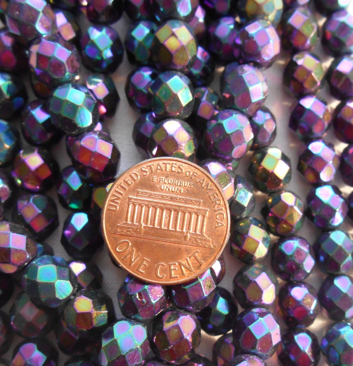 Lot of 25 8mm Purple Iris, faceted, round, firepolished glass beads, C2525 - Glorious Glass Beads