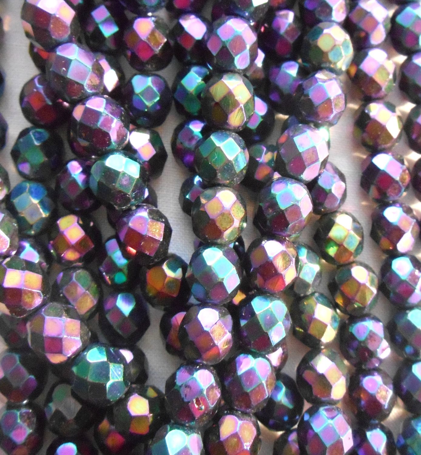 Lot of 25 8mm Purple Iris, faceted, round, firepolished glass beads, C2525 - Glorious Glass Beads