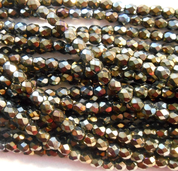 Fifty 4mm Brown Iris, faceted, round, firepolished glass beads, C5550 - Glorious Glass Beads