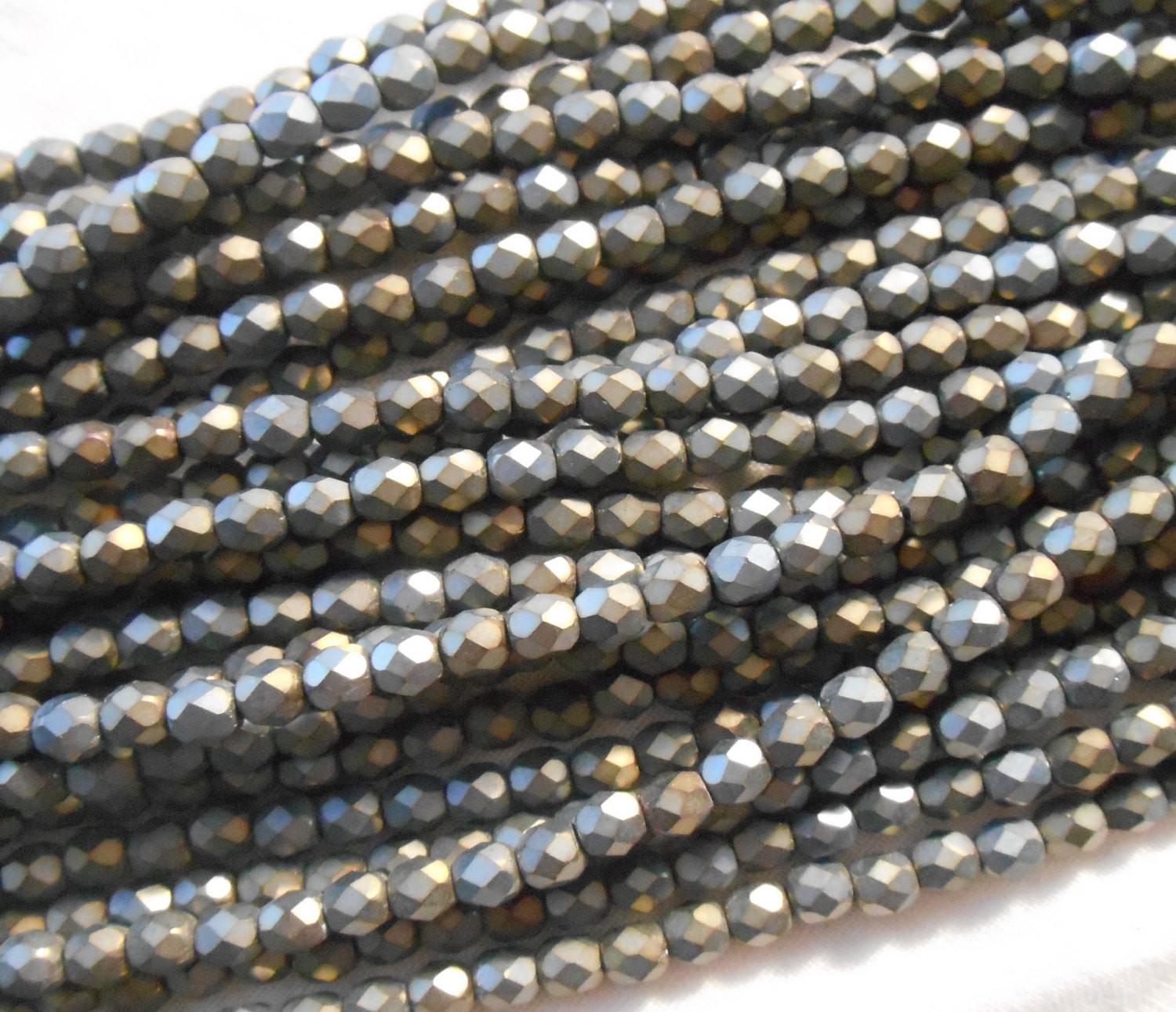 Fifty 4mm Matte Brown Iris, faceted, round, firepolished glass beads C5550 - Glorious Glass Beads