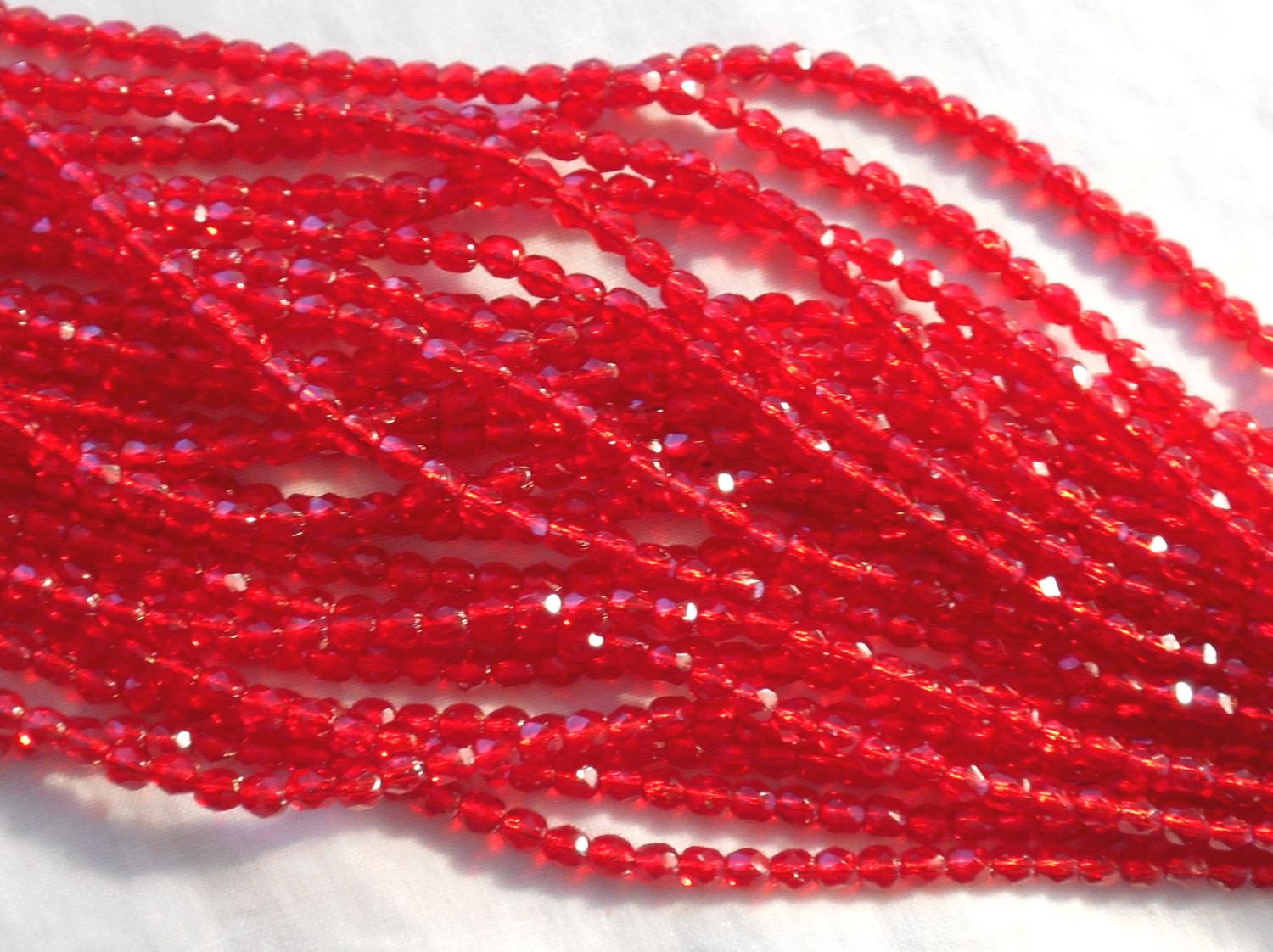 Fifty 4mm Czech Ruby Red Silver Lined glass, firepolished, faceted round beads, C9650 - Glorious Glass Beads