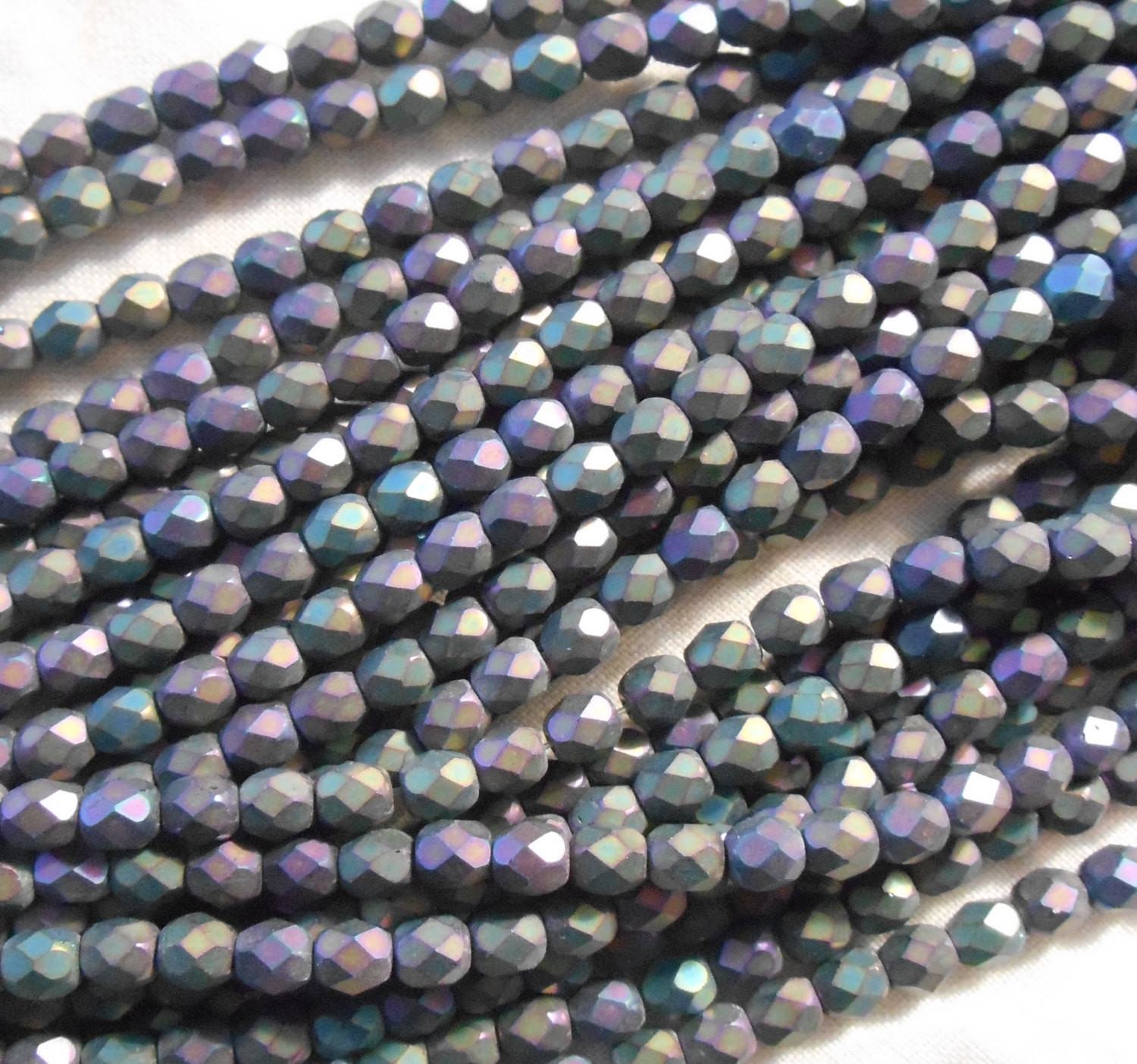 Fifty 4mm Matte Purple Iris Czech glass firepolished, faceted round beads, C5550 - Glorious Glass Beads