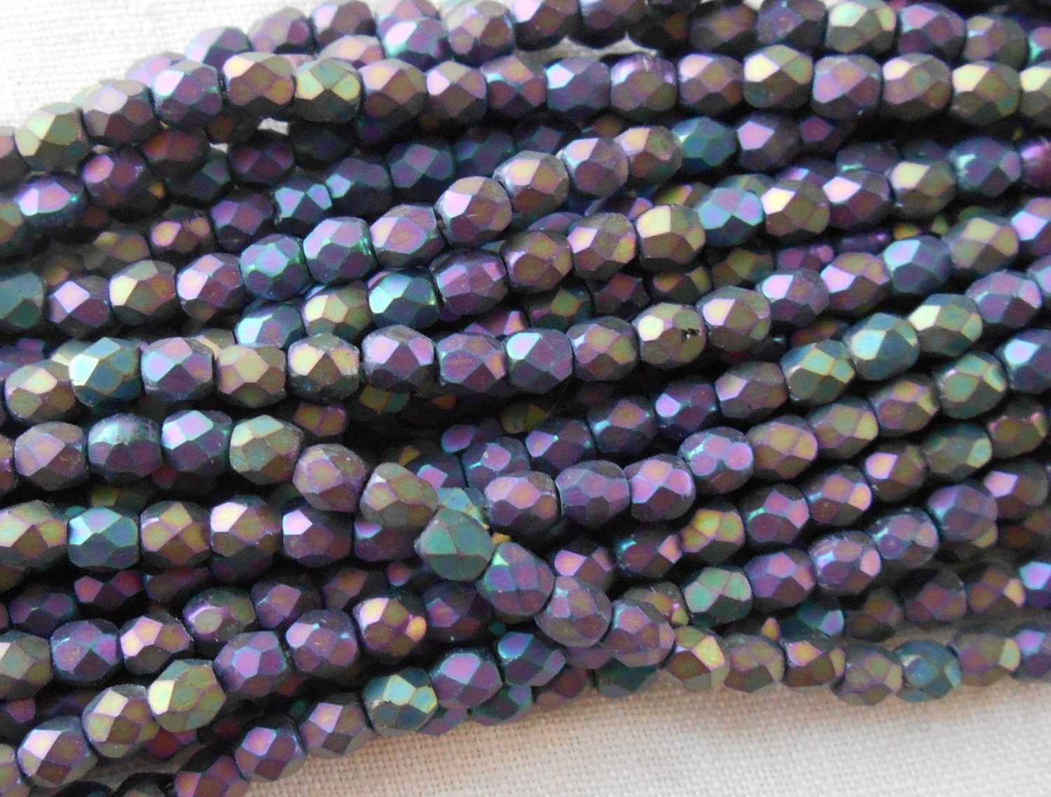 Fifty 3mm Matte Purple Iris Czech glass firepolished, faceted round beads, C8450 - Glorious Glass Beads