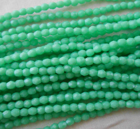 Fifty 3mm Turquoise Czech glass, opaque firepolished, faceted round beads, C8450 - Glorious Glass Beads