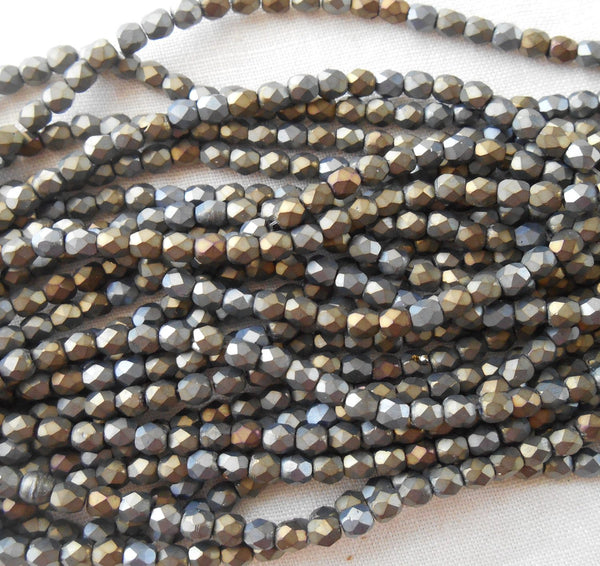 Fifty 3mm Matte Brown Iris, faceted, round, firepolished glass beads, C8450