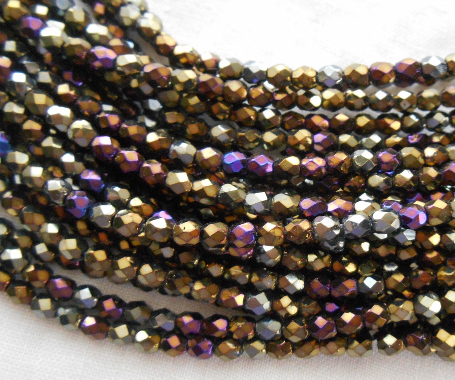 Fifty 3mm Brown Iris, faceted, round, firepolished glass beads, C8450 - Glorious Glass Beads