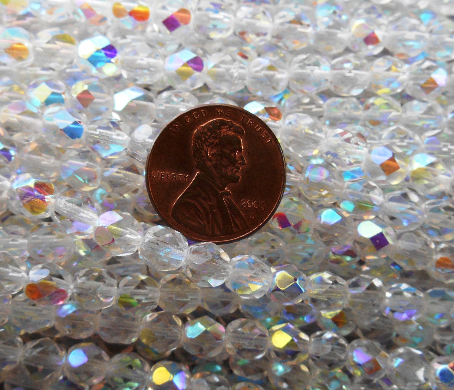 Lot of 25 6mm Crystal AB, faceted round firepolished glass beads, C7325 - Glorious Glass Beads