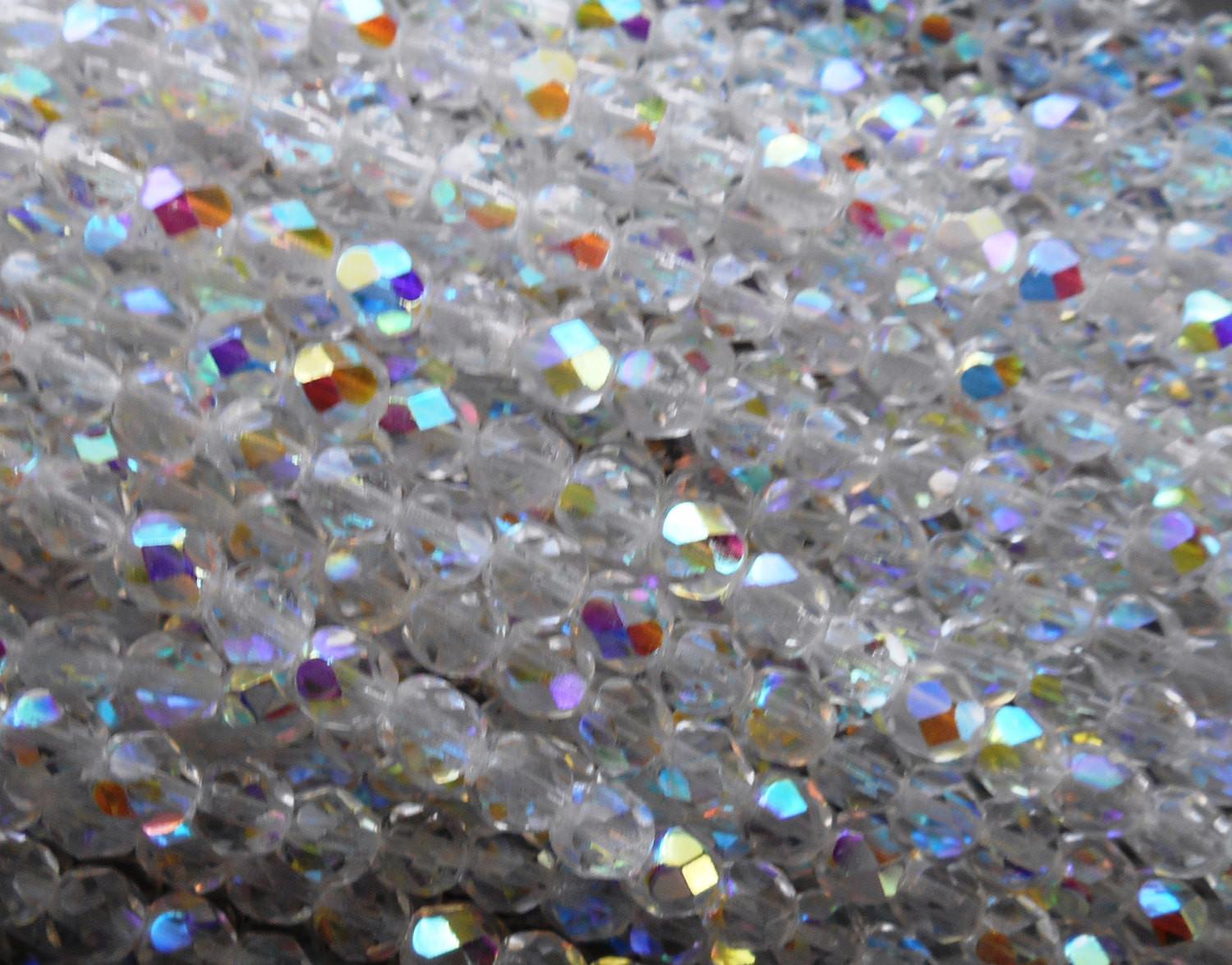 Lot of 25 6mm Crystal AB, faceted round firepolished glass beads, C7325 - Glorious Glass Beads