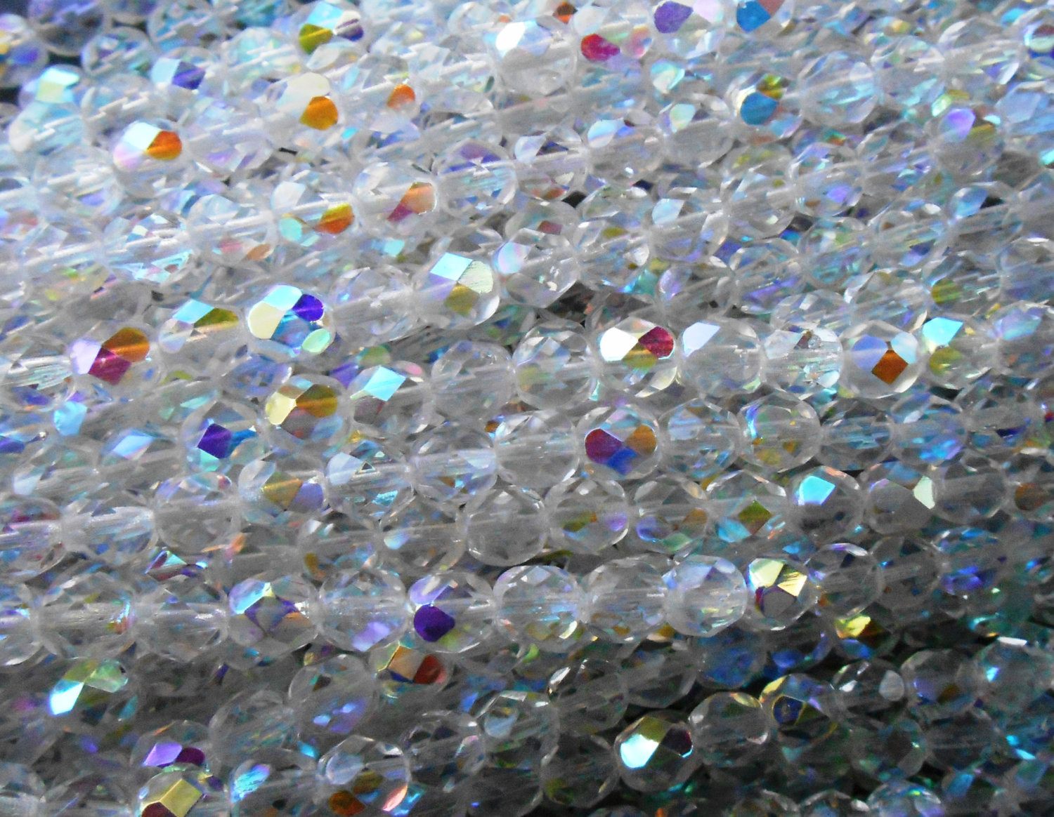 Lot of 25 6mm Crystal AB, faceted round firepolished glass beads, C7325 - Glorious Glass Beads