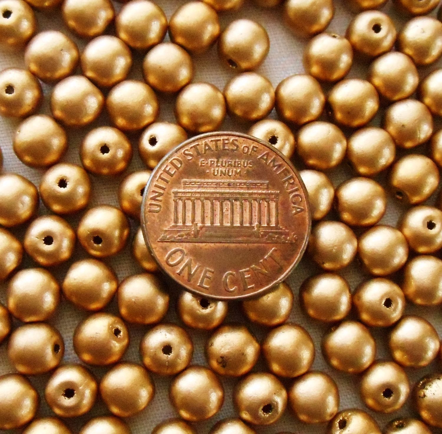 Lot of fifty 6mm Czech Matte Metallic Gold smooth round glass druk beads C0601 - Glorious Glass Beads