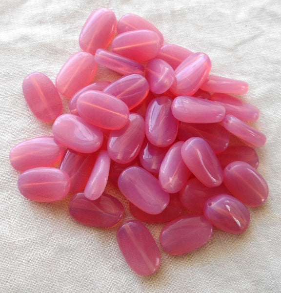Lot of 15 Pink Rose Opal Milky Pink slightly twisted oval Czech pressed Glass beads, 14mm x 8mm, C00361