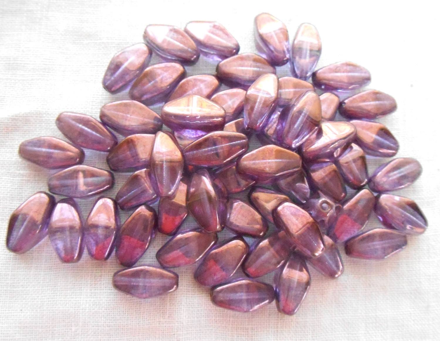 Lot of 25 11mm x 7mm Lumi Amethyst, Czech glass lantern or tube beads, C8125 - Glorious Glass Beads