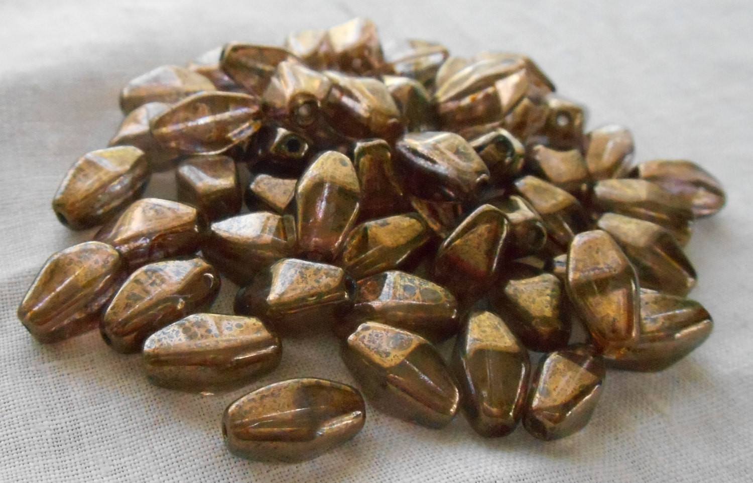 Lot of 25 11mm x 7mm Lumi Brown iridescent Czech glass lantern or tube beads, C8125 - Glorious Glass Beads