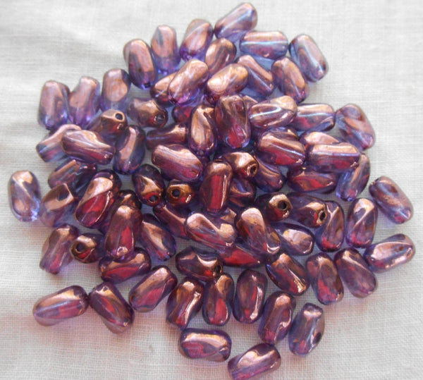 Lot of 25 9mm x 6mm Lumi Amethyst, Purple Czech glass small twisted oval beads, C8825