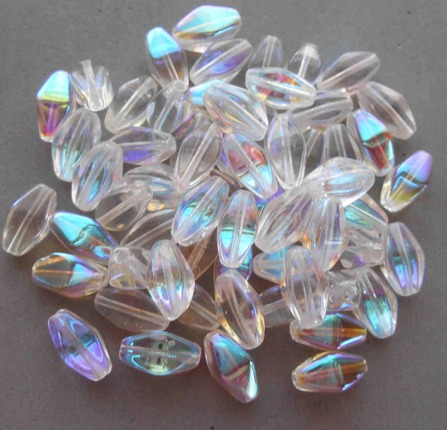 Lot of 25 11mm x 7mm Crystal AB Czech glass lantern or tube beads, C6225 - Glorious Glass Beads