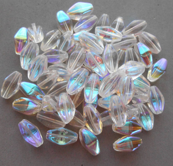 Lot of 25 11mm x 7mm Crystal AB Czech glass lantern or tube beads, C0053